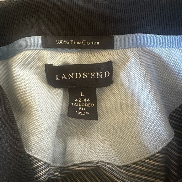 Men’s used polo shirt black striped Lands End puma cotton tailored fit size L - Picture 3 of 3